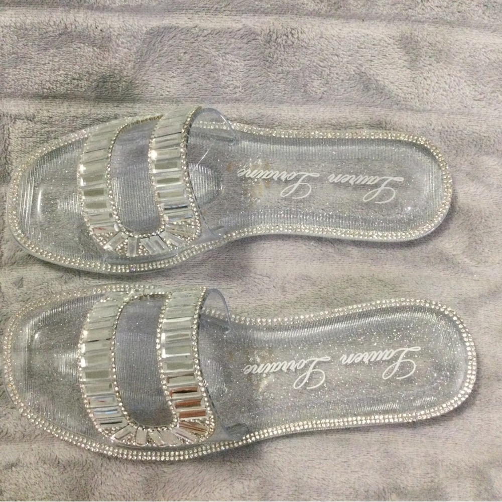Lauren Lorraine Jane Clear Rhinestone Embellished Jelly Sandal Size 6 - Picture 5 of 10